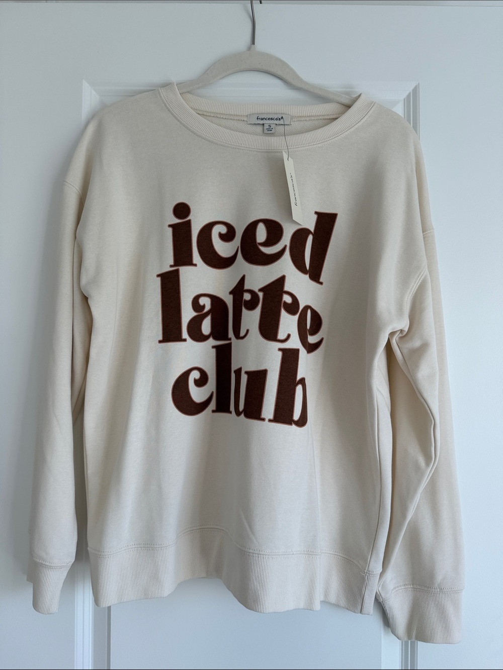 Francesca's Collections Cream 'Iced Latte Club' Graphic Sweatshirt - Brown Print